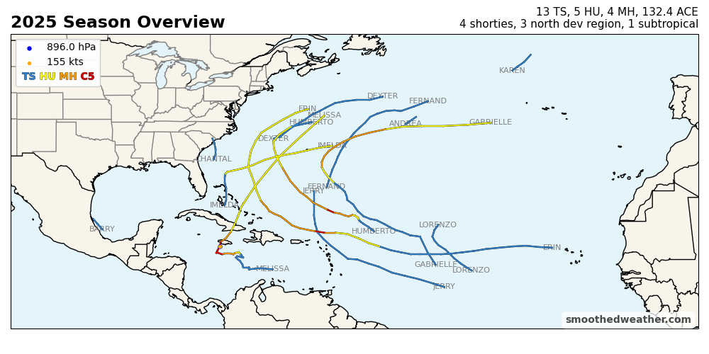 Map of tropical storms this year